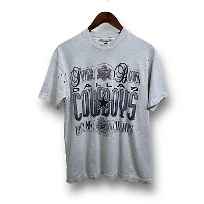 Vintage 92' NFL Champs Dallas Cowboys Super Bowl XXVII T Shirt Stain/Distressed • $29.93