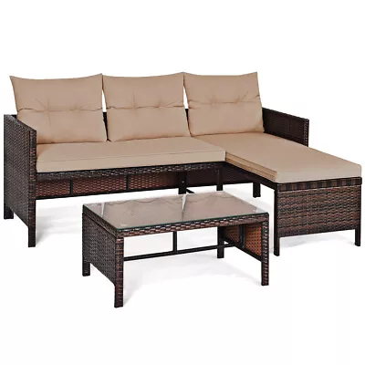 3 PCS Rattan Sofa Set Wicker Couch Set Outdoor Patio Furniture W/ Table& Cushion • $219.99