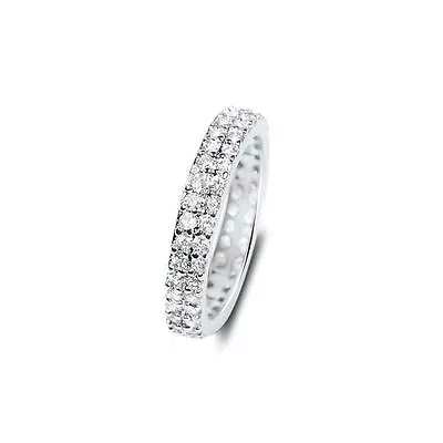 925 Silver 2 Row CZ Eternity Wedding Band Micro Pave Stackable Stack Ring • $40.79