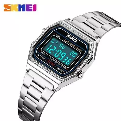 3ATM Waterproof Ladies Women EL Digital Watch Crystal Dimond Bling Wristwatch • £11.49