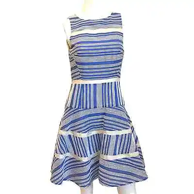 Tibi New York Raffia Organza Blue And White Striped Dress Size 6 • $29.99