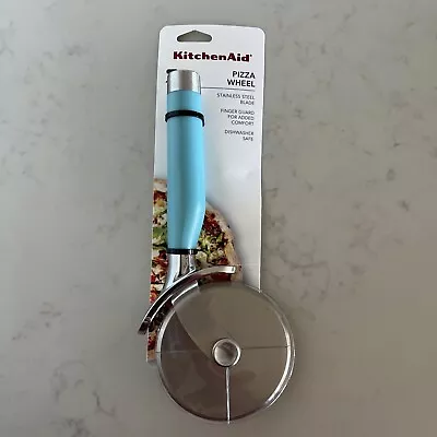 KitchenAid Stainless Steel Blade PIZZA WHEEL Cutter W/ Finger Guard ~ Aqua Sky  • $17.95