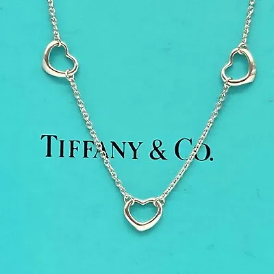 Tiffany & Co. 3 Open Heart Pendant Necklace 16  Elsa Peretti Silver 2.9g • $138