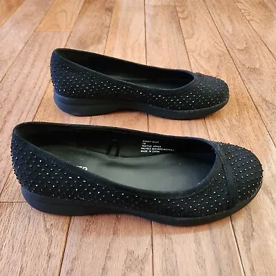 Flex Step Women's Size 7W Wide Penny 7/8  Flat Black Sparkle Comfort Shoe Blingy • $19.99