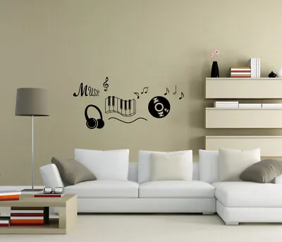 Music Keyboard DJ Music Notes Headphone Wall Stickers Art Quote Decor UK 102zx • £5.81