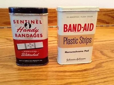 Vintage Sentinel Handy Bandages & Band-aid Plastic Strips Can ~ Empty 3 1/2  T • $5.99