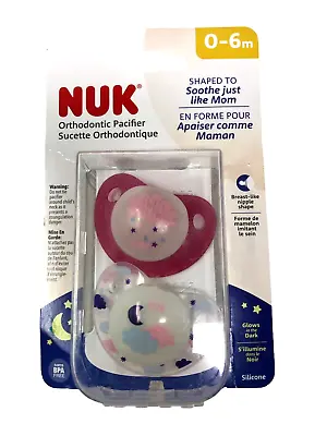 NUK Orthodontic Pacifiers Girl’s Glow-in-the-Dark 0-6 Months 2 Pack • $4.76