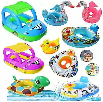 Kids Baby  Toddler Swimming Pool Swim Seat Float Boat Ring With Wheel  And Horn • £6.99