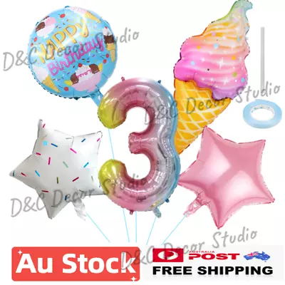 Ice Cream Balloons Girls Birthday Party 5pieces 40inch Number Set Rainbow Colour • $13.90