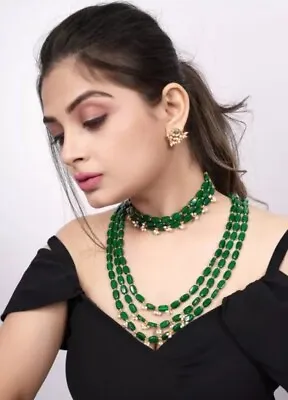 Indian Bollywood Long Kundan Pearl Haar Necklace Wedding Earring Fashion Jewelry • $23.21