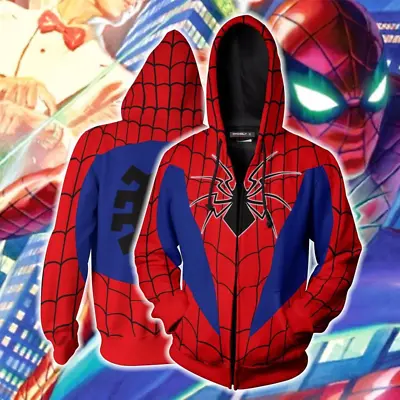 Hot Men's Full Zip Up Hoodie Hooded Zipper Spiderman Cosplay Sweatshirt Unisex • $33.99