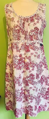 Lazy Jacks Linen Summer Dress Pink White Flower Size 12 Super Condit. • £10