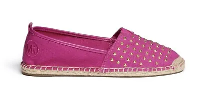 New Michael Kors Meg Slip-On Gold Stud Studded Espadrille Flats Ultra Pink Shoes • $89.99