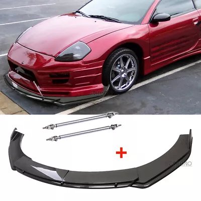 Front Bumper Lip Spoiler Splitter Carbon Fiber+Strut Rods For Mitsubishi Eclipse • $109.28