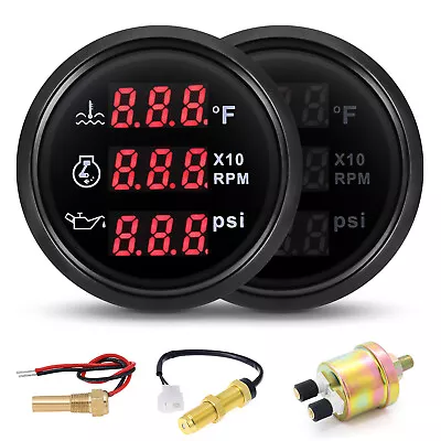 52mm 3 In 1 Gauge Water Temp Tachometer Oil Pressure With Sensor For Car Boat • $44.49