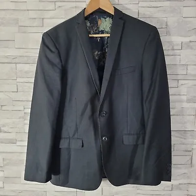 Mens Blazer Jacket Dark Grey Formal Floral Lining Chest 40 Regular • $31.20