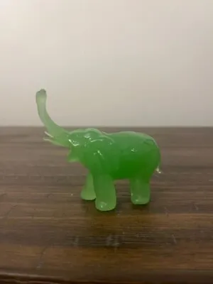 VTG Jade Green Glass Elephant Figurine W/Trunk Up Good Luck 3  X 3  Paperweight • $14.95