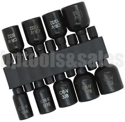 9pc Magnetic Nut Driver Bit Setter 1/4  Hex Shank Quick Change (SAE) CR-V Steel • $11.90