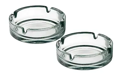 2 Round Glass Ashtray Stackable Clear Ash Tray Cigarette Smoking Home Pub Garden • £5.65