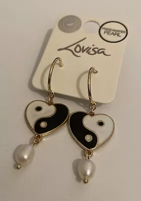 90s Yin Yang And Freshwater Z Pearl Hoop Dangle Earrings Lovisa • £3