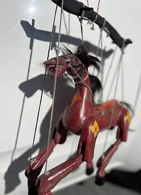 Red Stallion FOLK ART HORSE Wood Jointed Carved Handpainted Primitive Marionette • $45