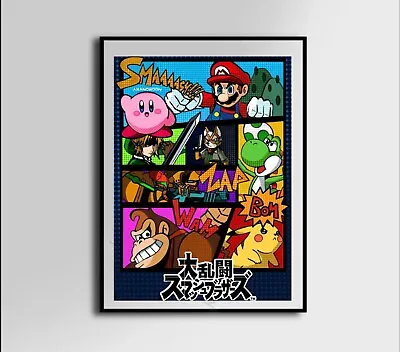 Super Smash Bros Kirby Zelda Pikachu Donkey Kong Canvas Poster • £163.91