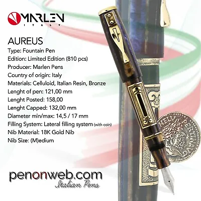 Marlen Aureus With Coin L.E. 810 Pcs Fountain Pen | Celluloid Bronze | Gold Nib • $1185