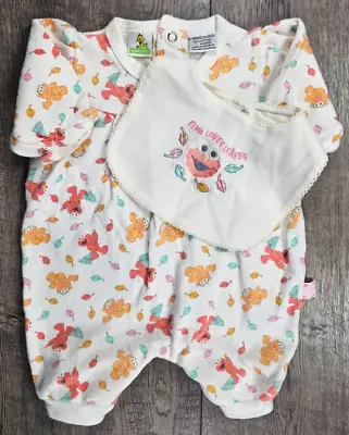 Baby Girl Clothes Vintage Sesame Street 0-3 Month 2pc Elmo Outfit & Bib • $24.99