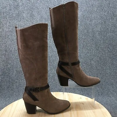 Crown Vintage Boots Womens 9M Azteca Tall Knee High Brown Leather Side Zip Heels • $43.69