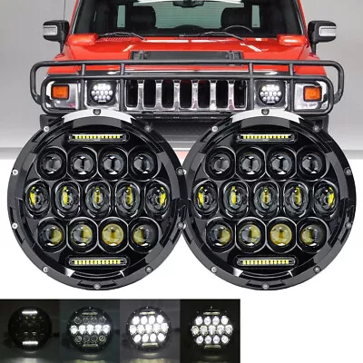 2x 7  LED Headlights DRL For Hummer AM General 1991-01 H1 2002-2006 H2 2002-2009 • $42.99