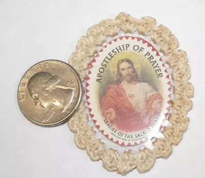 Vtg Sacred Heart Jesus Apostleship Of Prayer Embroidered Scapular Badge • $15