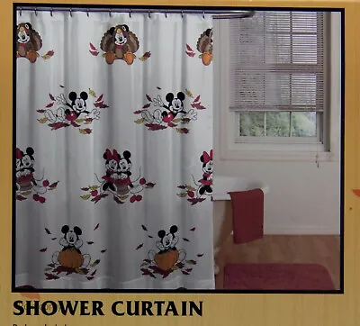 $49.99 • Buy Disney Fall Mickey Minnie Mouse Pumpkin Apple Turkey Fabric Shower Curtain 72x72