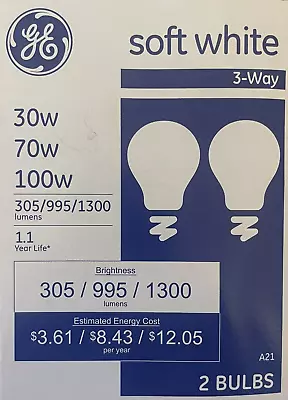 2 GE 30/70/100-Watt 3-Way Old Style A21 Light Bulbs- 305/995/1300 Lumens • $13.99