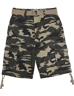 Mens Twill Cargo Shorts Belt Multi 6 Pocket Summer Pants Casual Hip Hop Classic • $27.99