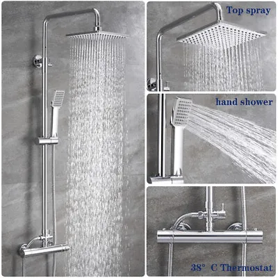 £59.99 • Buy Bathroom Thermostatic Mixer Shower Set Square Chrome Twin Head Exposed Valve