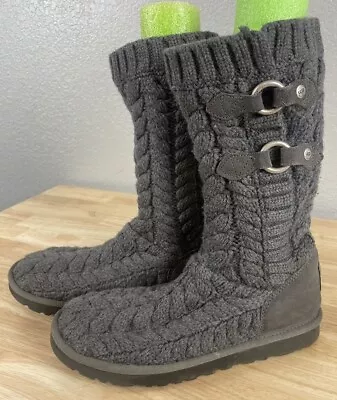 UGG Australia Gray Tularosa Route Cable Knit Sweater Boots Size 8 Womens 3177 • $28