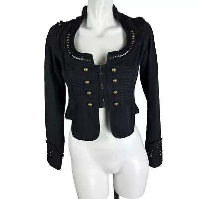 Miss Me Collection Black Denim Studded Cross Goth Cropped Jacket Military Medium • £86.85