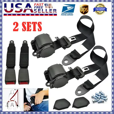 $46.44 • Buy 2 Set Car Adjustable Retractable 3 Point Safety Seat Belt Straps Assembly Black