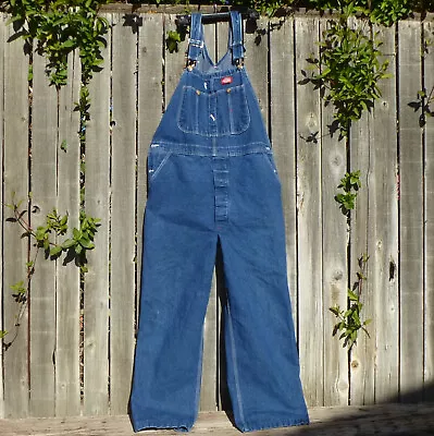 Dickies Overalls 38X27 Hemmed Blue Denim Bib Carpenter Farm Ranch Workwear • $19.99