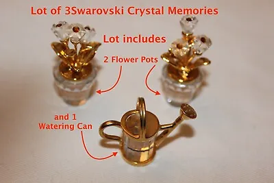 $45 • Buy LOT OF 3 Swarovski Crystal Memories WATERING CAN FLOWER POT LOT OF 3