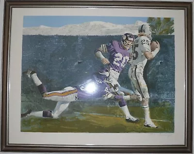 Super Bowl XI Lithograph - Raiders HOF MVP Biletnikoff & Vikings Bryant & Wright • $763