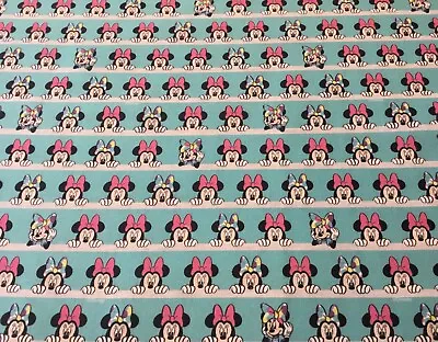 Disney Minnie Mouse Faces Fabric Turquoise 100% Cotton 50cm X 40cm Single Pieces • £2.30