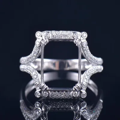 Custom Natural Diamond Women Ring Setting Emerald Cut 12x9mm 14K White Gold • $700