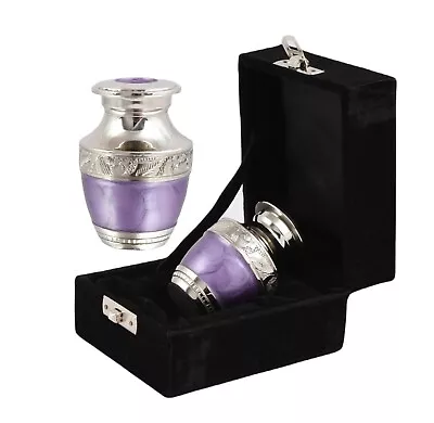 Mini Keepsake Cremation Funeral Memorial Token Ashes Urn Purple Silver Memorial • £22