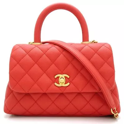 CHANEL Matelasse Shoulder Bag Coco Handle XS A92990 Caviar Red /350282 • $10337