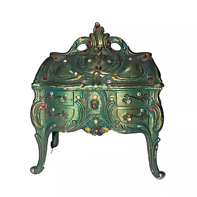 Antique Ornate Miniature Desk For Dollhouse Jewelry Box Enamel & Rhinestones • $146