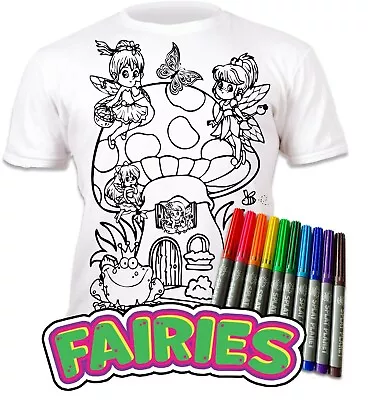 Splat Planet Colour-in Fairies T-Shirt With 10 Non-Toxic Washable Magic Pens • £9.95