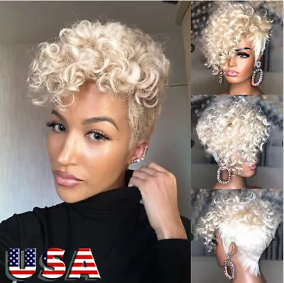 Afro Blonde Wigs Short Loose Curly Pixie Cut Wigs For Women Party Wigs Synthetic • $17.85