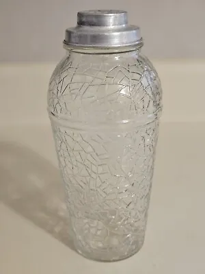 Vintage Glass Cocktail Martini Shaker Le Smith By Cracky Crackle Glass W/ Lid • $18
