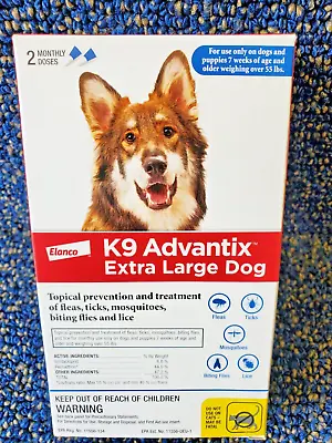 K9 Advantix Extra-l Dog Over 55 LBS.  2 - Doses EPA Approved product • $33.89